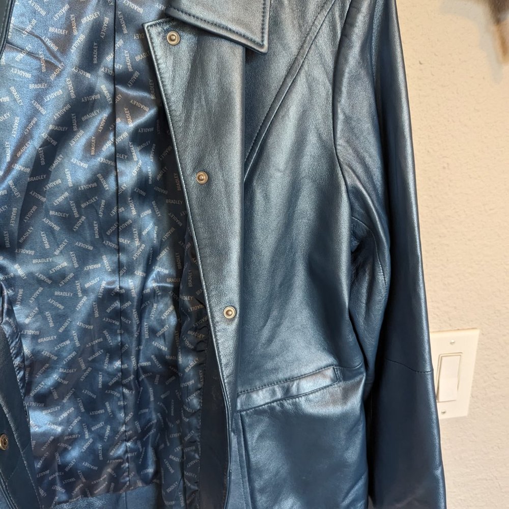 VINTAGE REAL LEATHER | METALLIC / PEARL BLUE | Jacket | L | Bradley Bayou | EUC - Picture 10 of 15